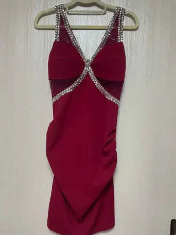 버건디 비쥬 미니 드레스