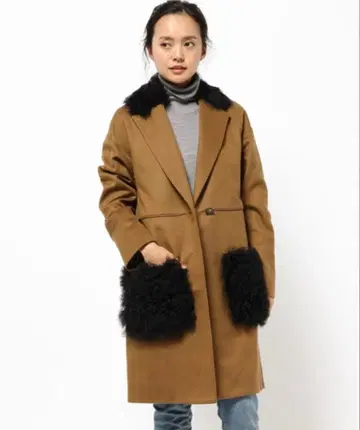 새상품급 CINQUANTA 체스터 코트 이탈리아 울 무스탕 옷깃 M