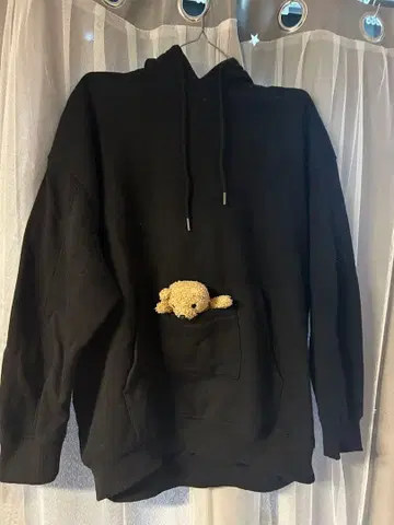 블랙 후드 부착 후드티 봉제 인형 포함 H&M