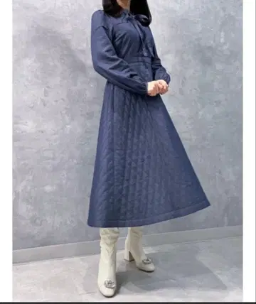 셀포드 네이비 퀼팅 절개 원피스 38