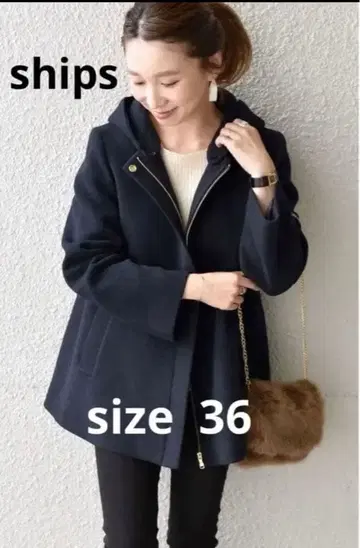 ships Khaju 후드 미디 2WAY 코트 사이즈 36 네이비