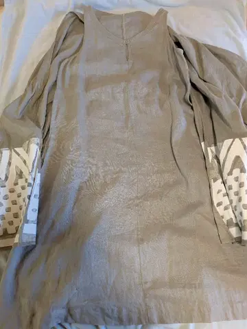 슬리브리스 린넨 원피스 그레이 동소재 숄 포함