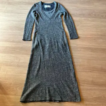 [ Whim Gazette ] 그레이 V넥 롱 니트 원피스 린넨 혼방