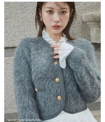 SNIDEL 스나이델 퍼 라이크 프릴 니트 자켓