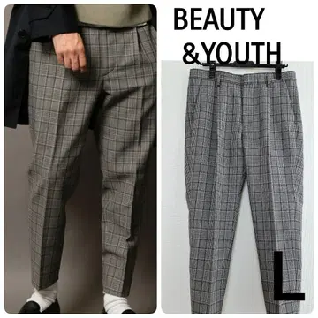 뷰티앤유스 글렌체크 와이드 테이퍼드 팬츠 L