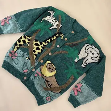 동물 패턴 니트 가디건