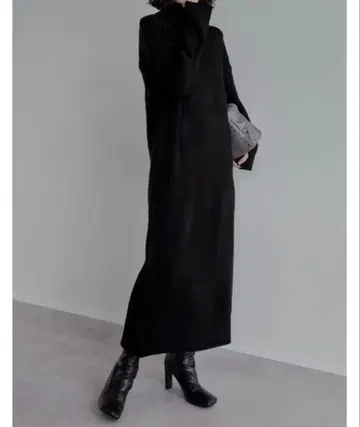 전후 2WAY 하이넥 손가락 구멍 맥시 니트 원피스