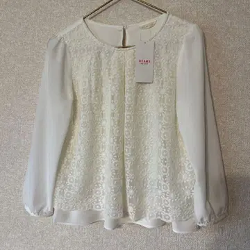 BEAMS HEART 화이트 레이스 긴팔 블라우스 세레모니