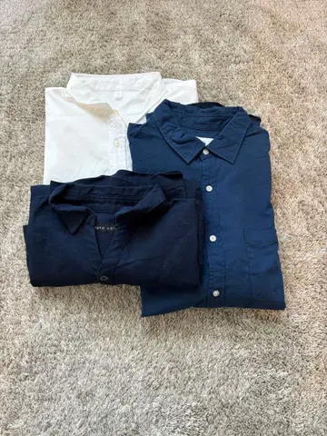 긴팔 셔츠 3종 세트 L 사이즈 화이트 네이비 블랙