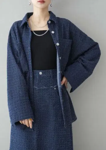[ Lumier ] 넥 데님 오버 셔츠 자켓 인디고