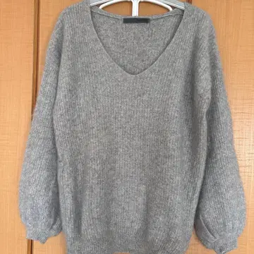 Spick & Span 퍼프 슬리브 리본 울 V넥 니트 그레이