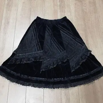 Maddern 꽃무늬 레이스 벨벳 스커트