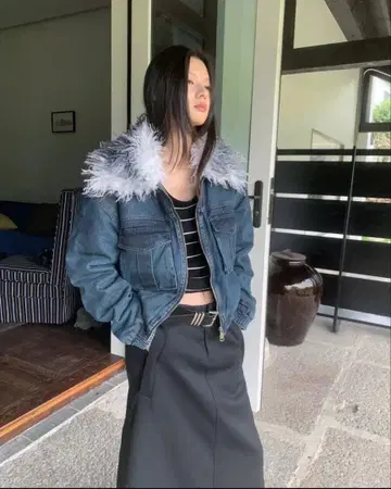 LONSLAN 데님 라이크 밀리터리 블루종