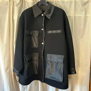 오버 사이즈 자켓 블랙 울 가죽