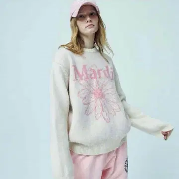 Mardi 아이보리 핑크 꽃무늬 니트 스웨터