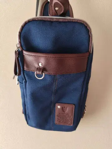 캔버스 가죽 숄더백 네이비