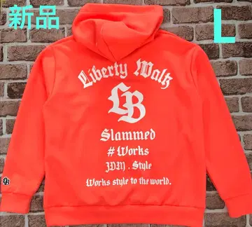 LIBERTYWALK 상의 후드티 오렌지 프린트 자수 로고 네온