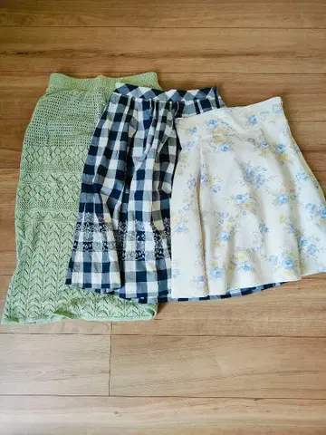 꽃무늬 체크 무늬 그린 스커트 세트