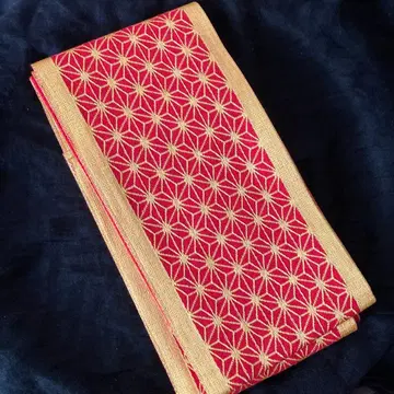 요네자와 직물 린넨 잎 패턴 자수 반폭 오비