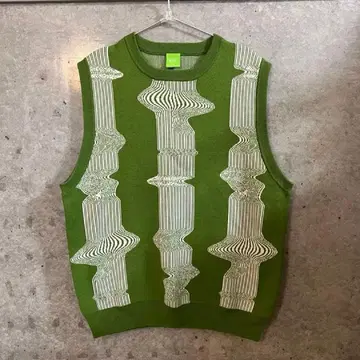 새상품급 HUF 그린 스트라이프 패턴 니트 베스트 M