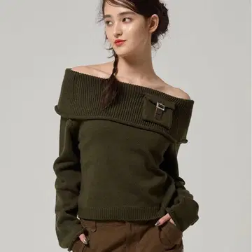 tinajojun 오프숄더 니트 카키