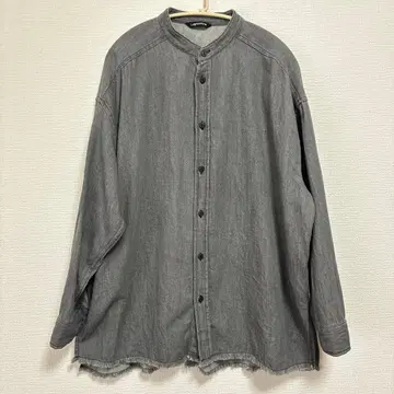 Lugnoncure 밴드 카라 그레이 데님 오버 사이즈 셔츠 프린지