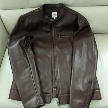 EDWIN 브라운 가죽 라이더 자켓 M