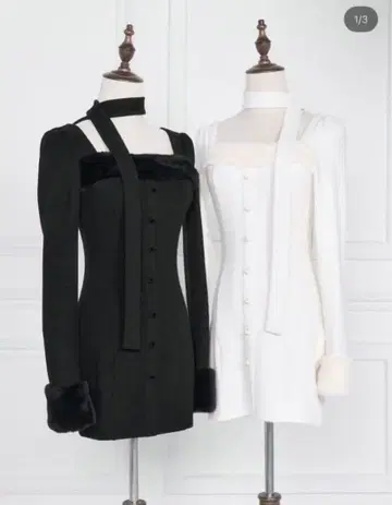 BunnyLis 머플러 포함 퍼 컷 원피스