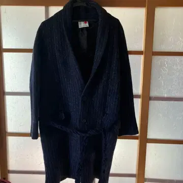 IKIJI 울 롱 자켓 이키지 가운 네이비 스트라이프 코트