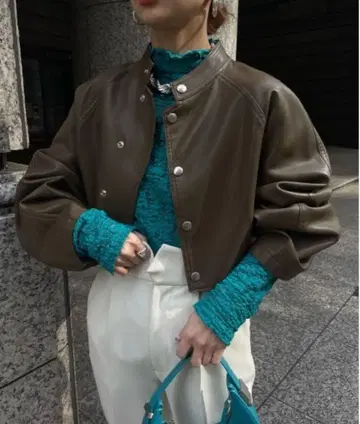 ROUND SHORT FAKE LEATHER JACKET