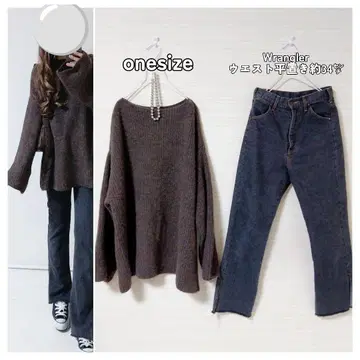 코디 세트 루즈 니트 데님