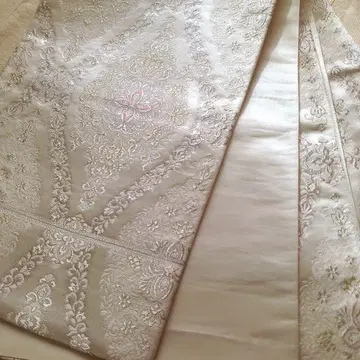 육통 무늬 후쿠로 오비 당직 순수 실크 은색 화이트 후리소데 성인식