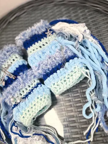 암워머 블루 퍼지 그런지 y2k 장갑