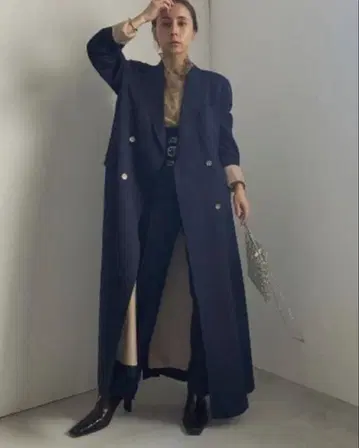 컨디션 최상 아메리 AMERI 네이비 더블 버튼 롱 코트