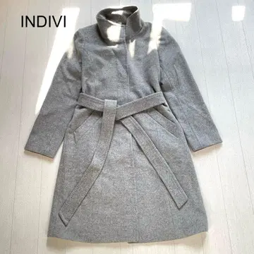 INDIVI 울 캐시미어 스탠드 카라 코트 그레이 38