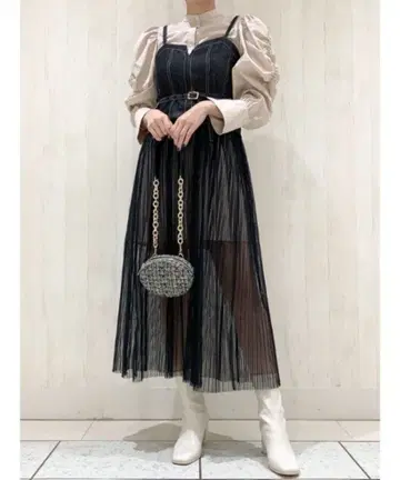 릴리 브라운 코르셋 튤 콤비 원피스