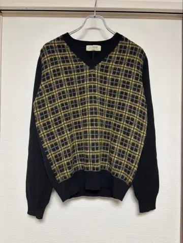 00년대 J.CREW V넥 니트 스웨터 체크 무늬 새상품