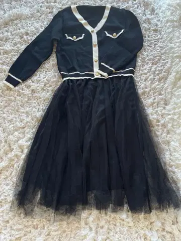 니트 원피스 플레어 이소재 배색 샤샤 스커트 L 롱 원피스