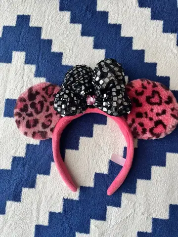 디즈니랜드 미니 레오파드 무늬 리본 머리띠