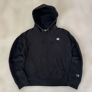 Champion 리버스 위브 후드티 자수 로고 블랙 후디