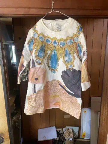 아트 프린트 오부 소매 상의