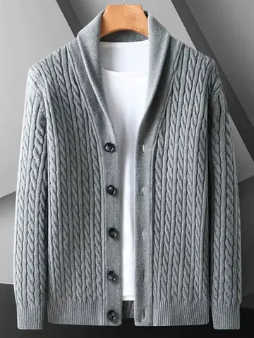 그레이 케이블 니트 숄 가디건 빅 사이즈