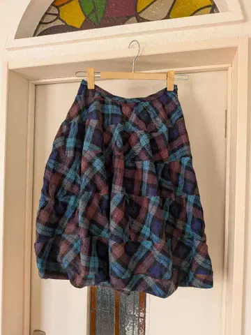 sakayori 체크 무늬 플레어 스커트 벌룬