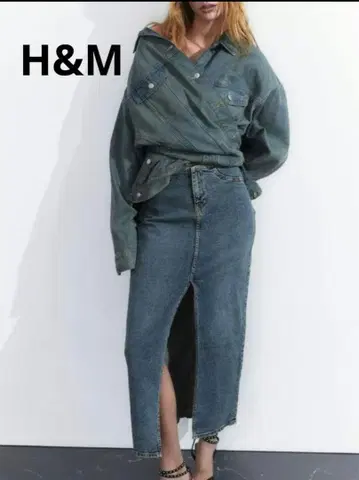 [ 완판 ] H&M 슬릿헴 데님 스커트 38 M 새상품급