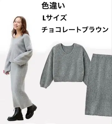 [ 미사용 새상품 ] 니트 셋업 스웨터 V넥 초콜릿 브라운