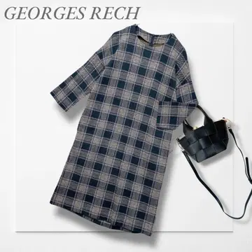 조르주 르쉬 원피스 (L) 그레이 체크 체형 커버 고급 성인 여성