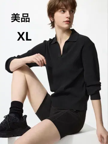 [새상품급] UNIQLO 워셔블 니트 리브 폴로 스웨터 블랙 XL