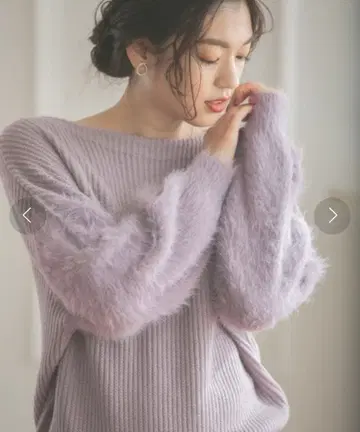 새상품 GLOBAL WORK 페더 슬리브 니트 상의 스웨터 L 보라색