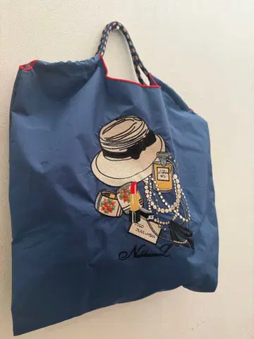 블루 바탕 자수 에코백 M 사이즈 모자, 화장품, 액세서리
