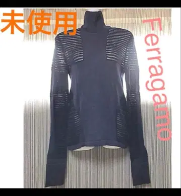 페라가모 디자인 니트 네이비 메쉬 상의